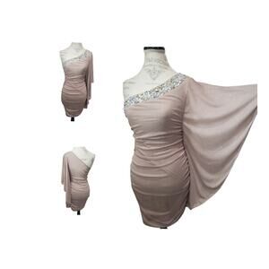 Honey & Rosie Rhinestones Crystal Gems Sparkling Off Shoulder Wing Sleeve Dress